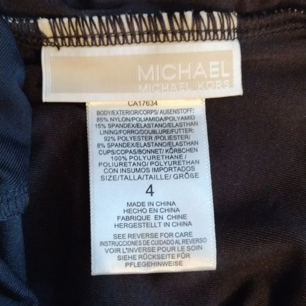 Michael Kors Leopard Print One Piece Swimsuit, Size 4, Black/Tan/Gold NWT